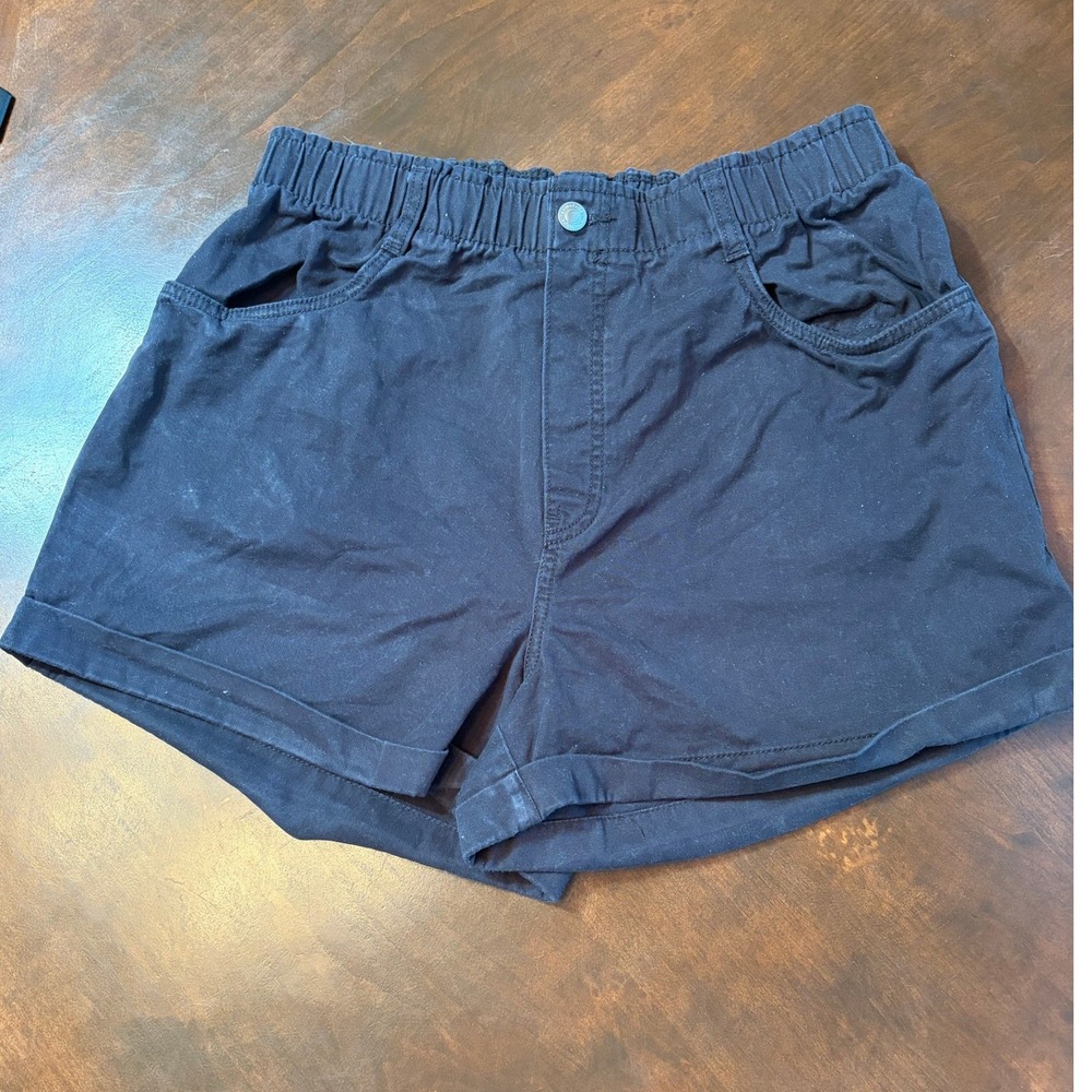 H&M Womens Black Cotton High Waisted Elastic Waist‎ Cuffed Shorts Size Medium